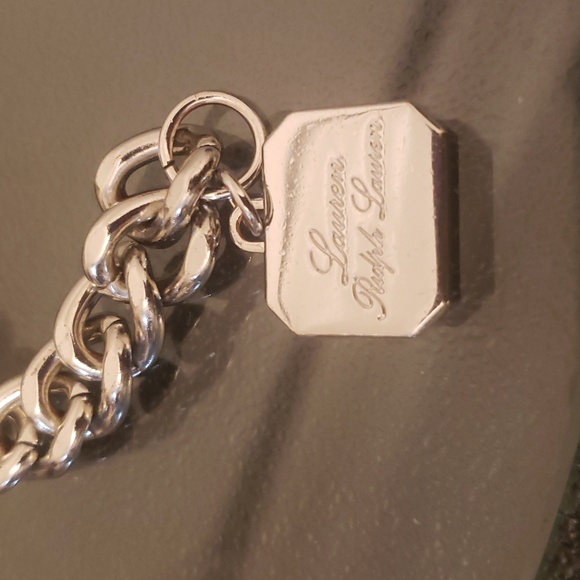 Vintage Lauren Ralph Lauren Silver Chain Belt Black Leather MEDIUM - Picture 4 of 14